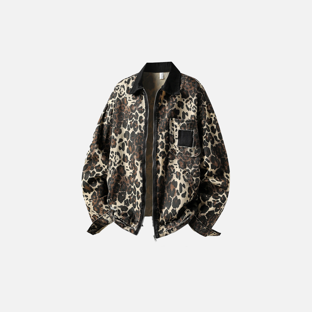Leopard Patchwork Denim Jacket