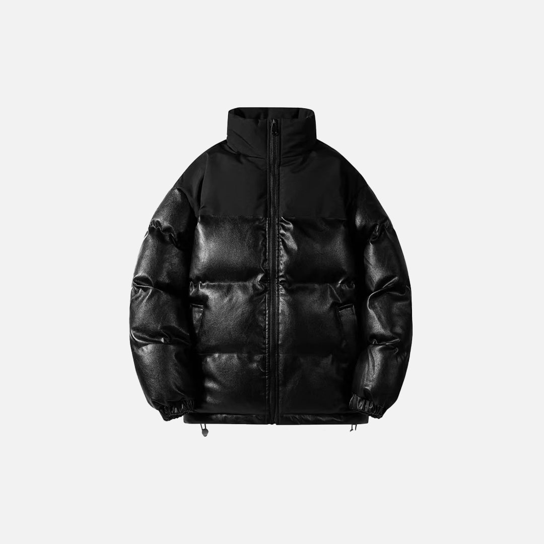 Solid Color Leather Parka Jacket