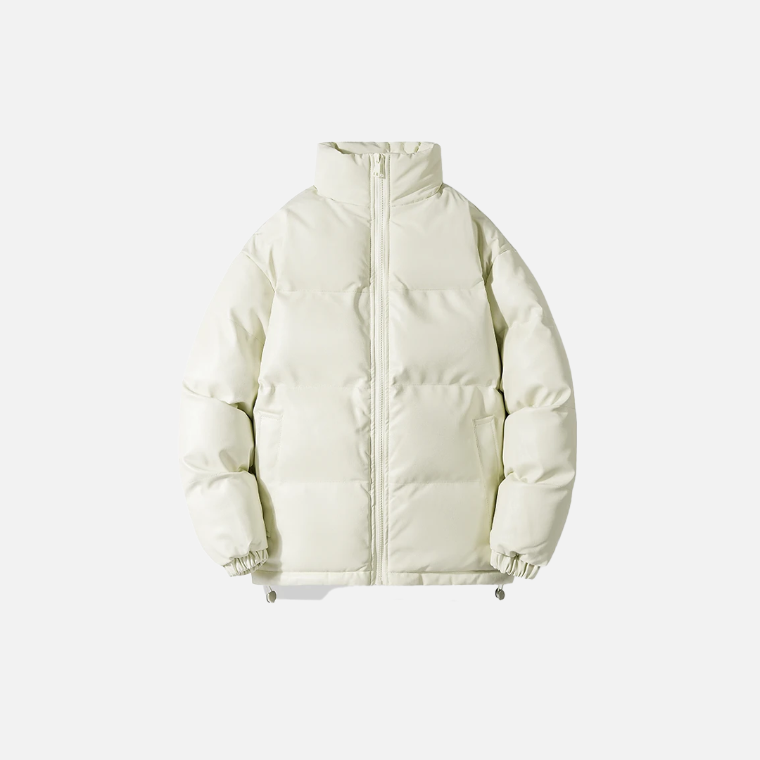 Solid Color Leather Parka Jacket