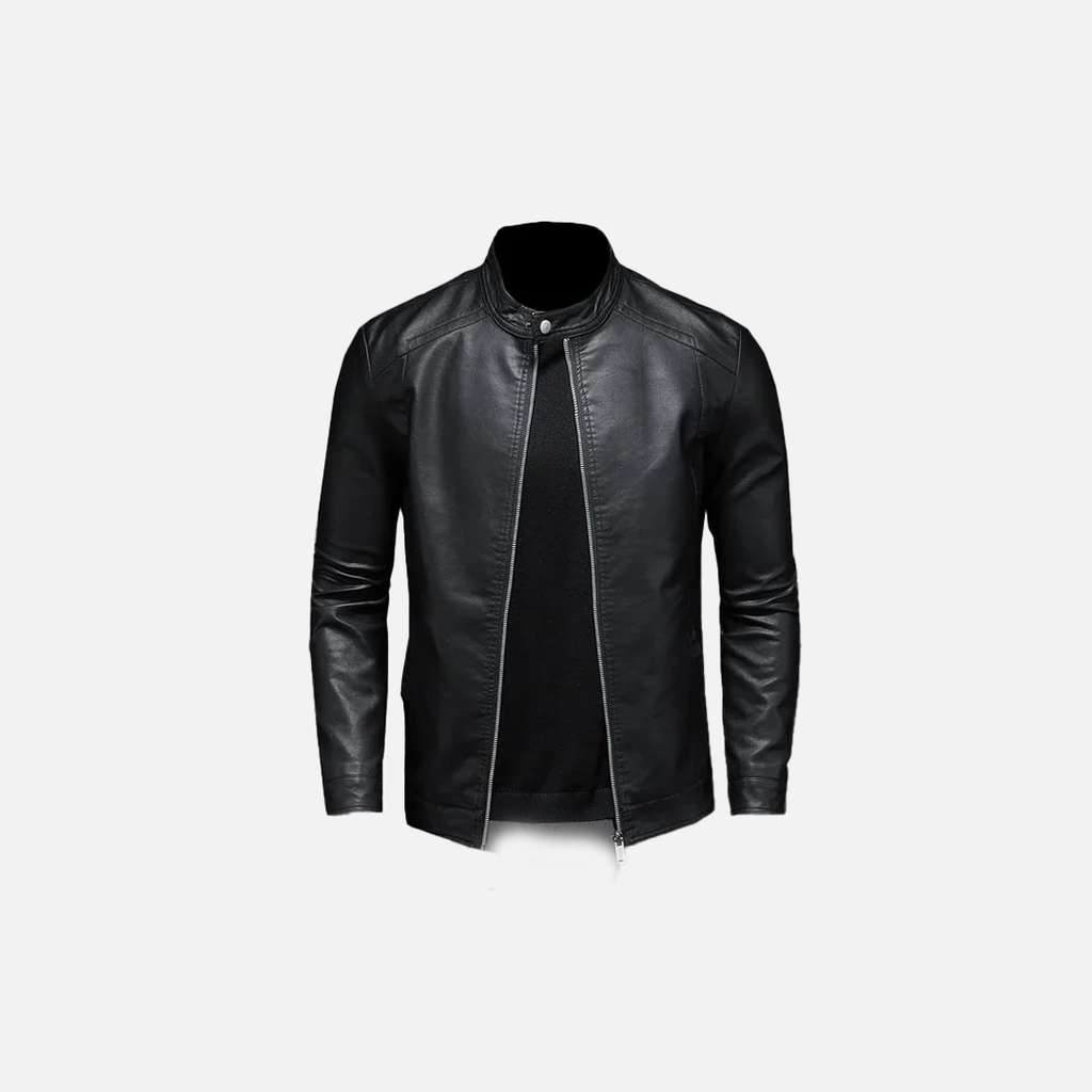 Slim Stand Collar Leather Jacket