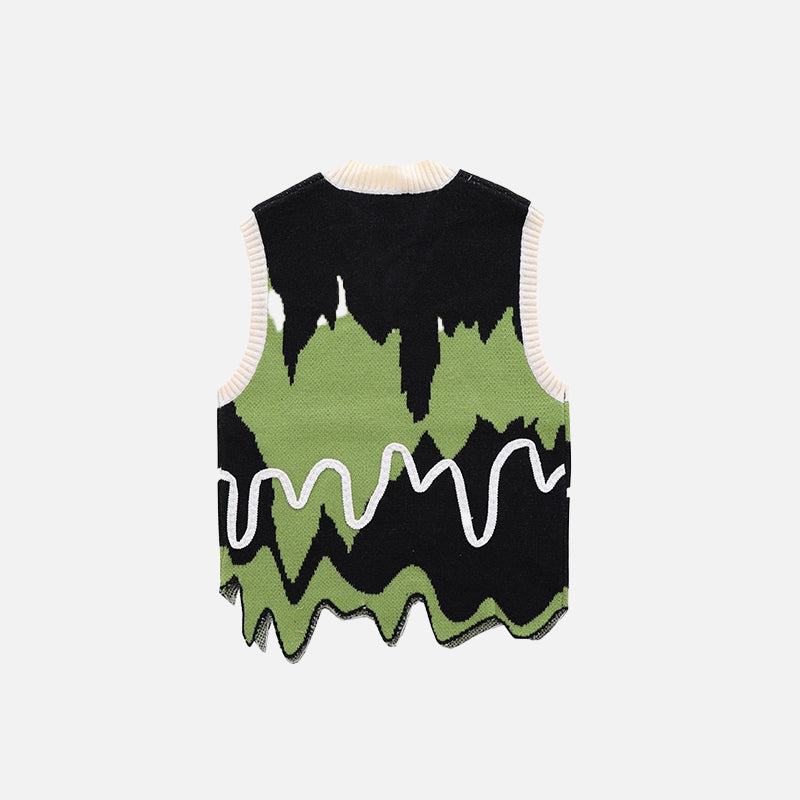 Wavy Color Block Knitted Sweater