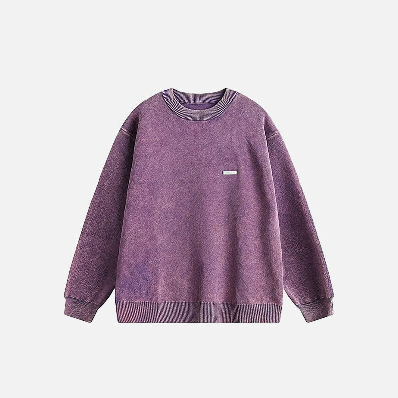 Patched Solid Color Sweatshirt