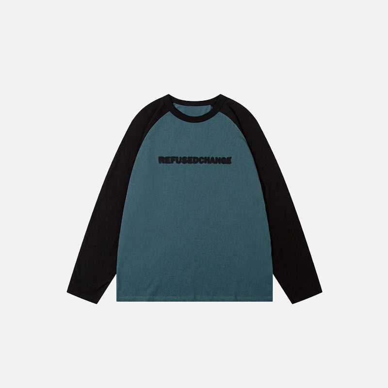 Front view of the green Refused Change Color Block Sweatshirt in a gray background