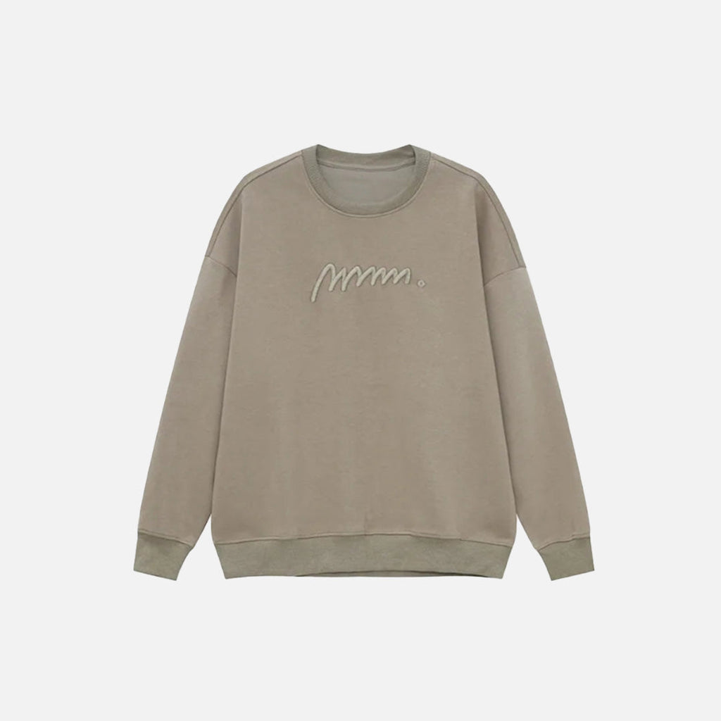 Front view of the khaki Modern Classic Sweatshirt in a gray background