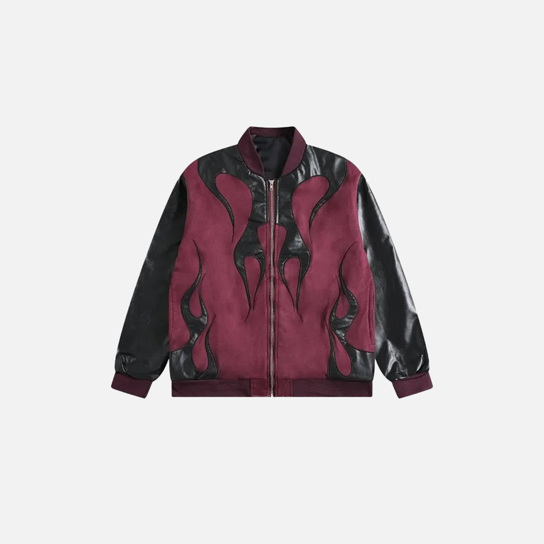 Vintage Flame Print Lapel Baseball Jacket