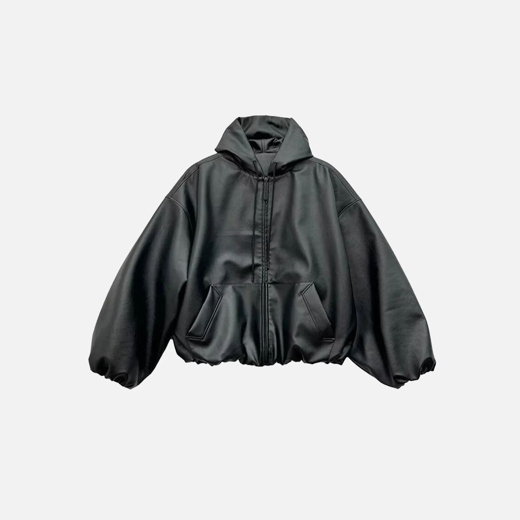 Black PU Windbreaker Coat Zipper Leather Jacket