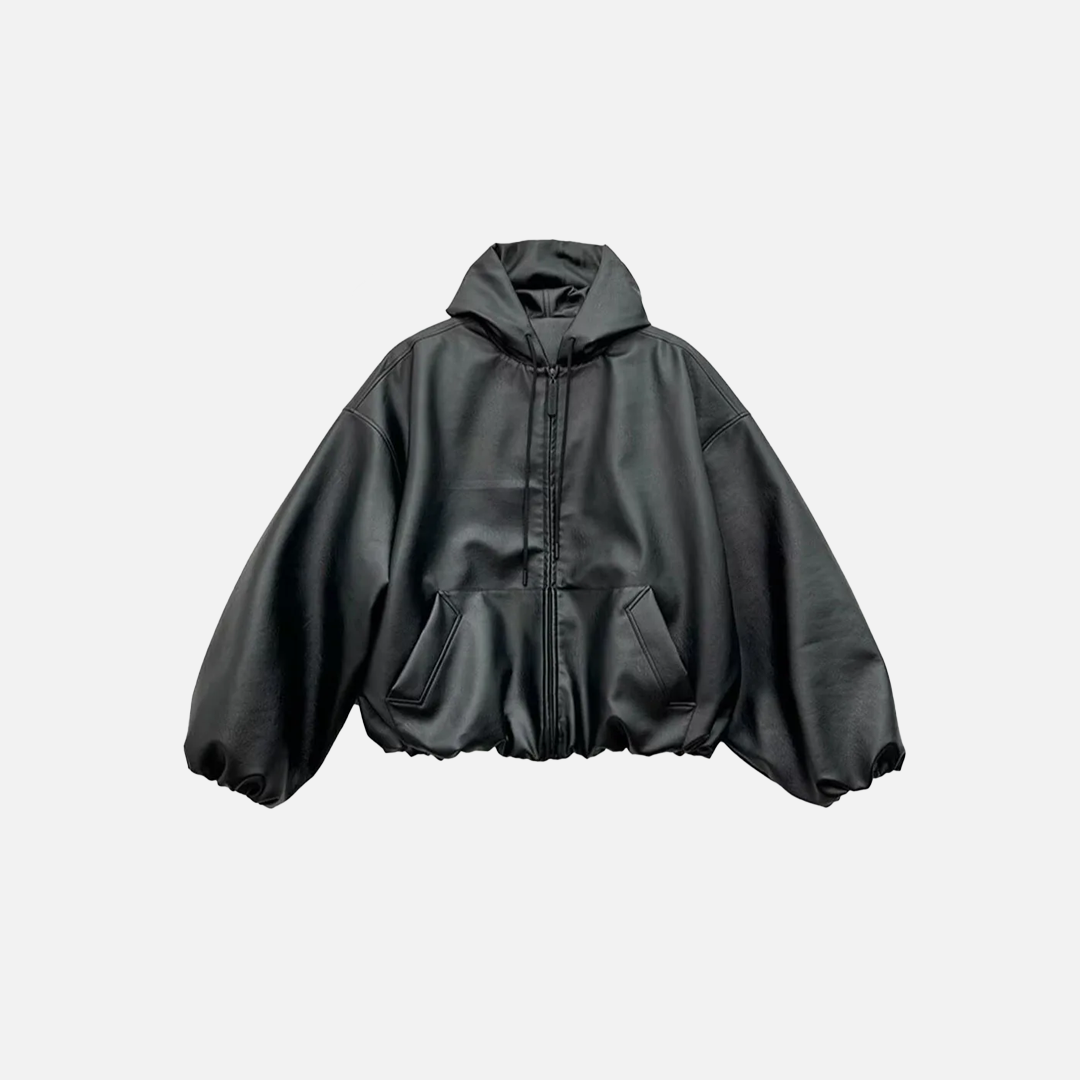 Black PU Windbreaker Coat Zipper Leather Jacket