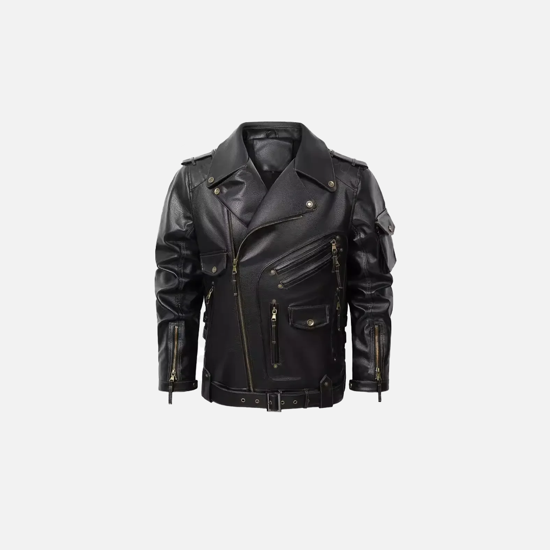 Edgy Slim Fit Zipper Leather Jacket