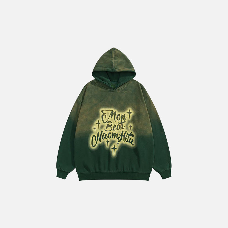 Front view of the green Star Washed Loose Hoodie in a gray background 