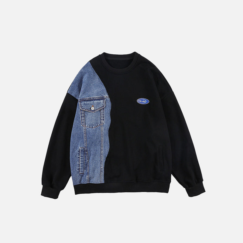 Denim MultiPockets Patchwork Sweatshirts
