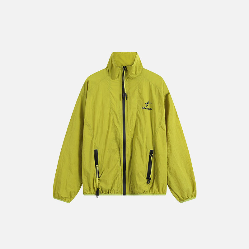 Solid Stand Collar Windbreaker Jacket