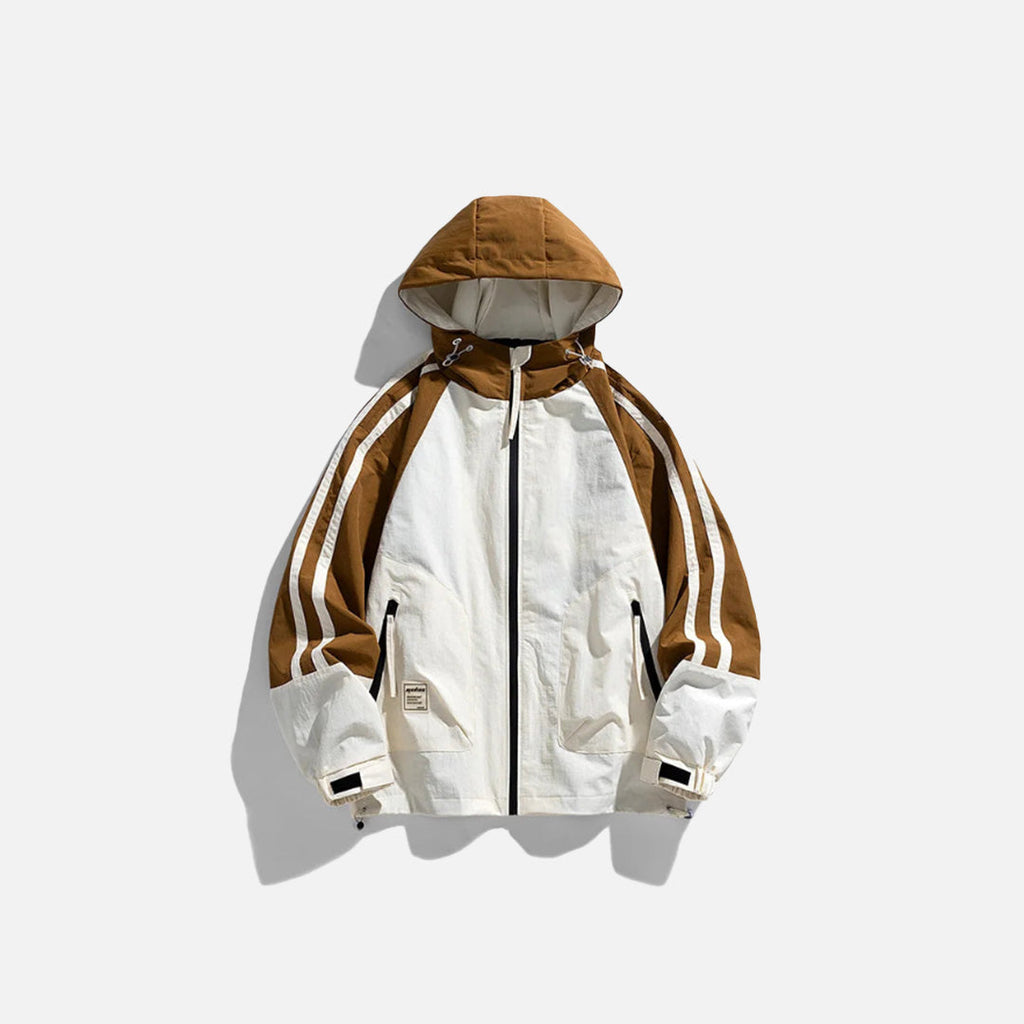 Front view of the khaki Trailblazer Windbreaker Jacket in a gray background