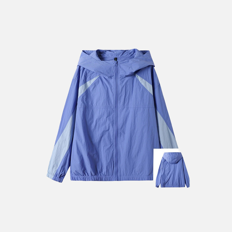 Front view of the blue Windbreaker Reflective Jacket in a gray background
