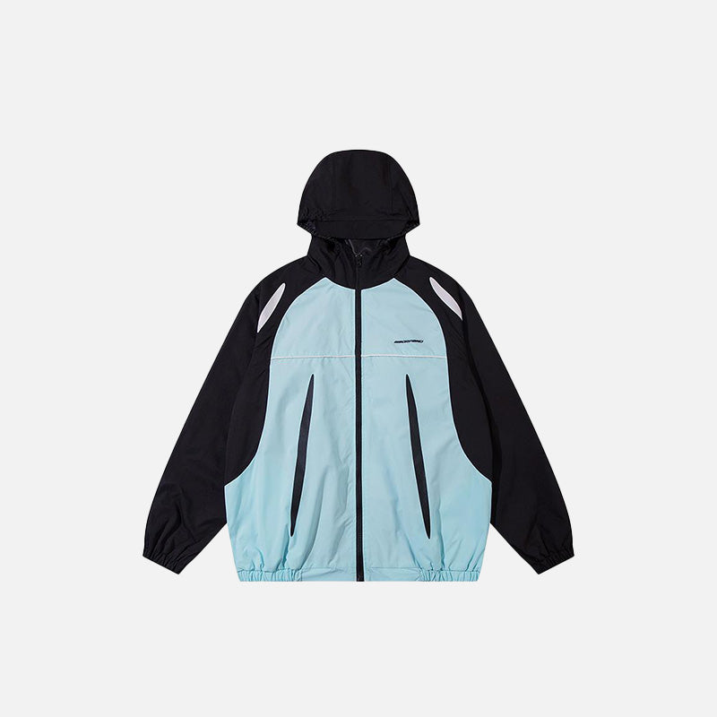 Retro Color Block Hooded Windbreaker Jacket