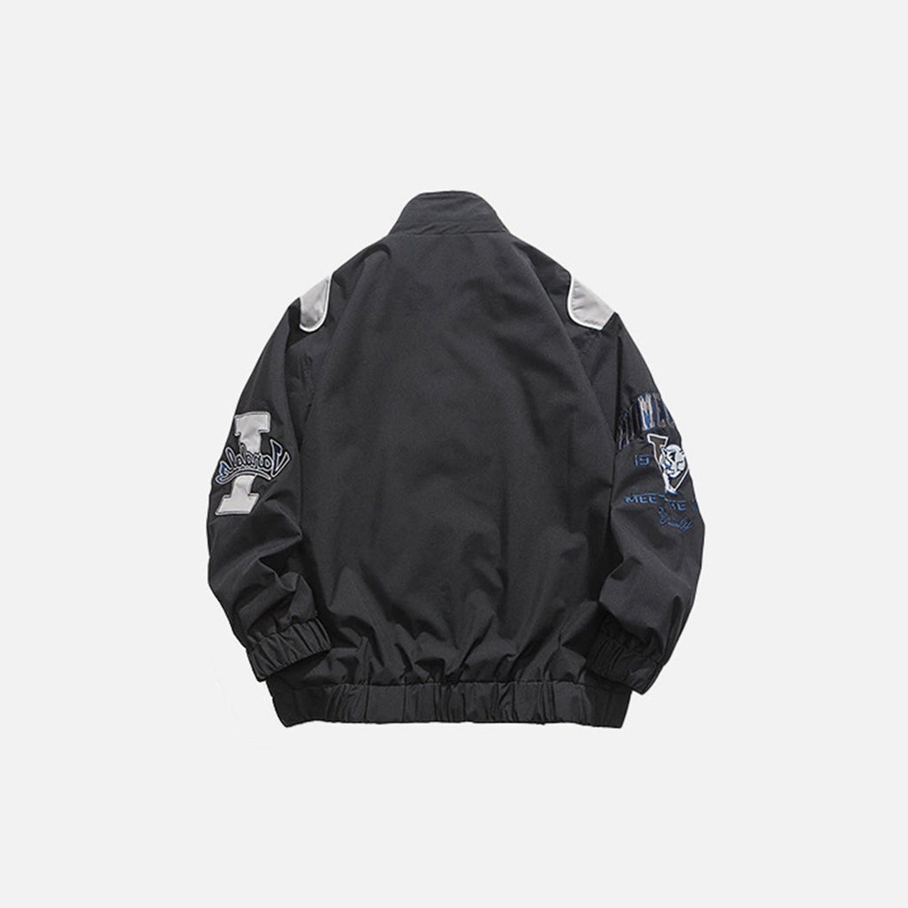 Letter-Embroidered Racing Windbreaker Jacket