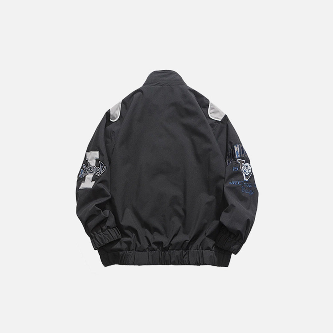 Letter-Embroidered Racing Windbreaker Jacket