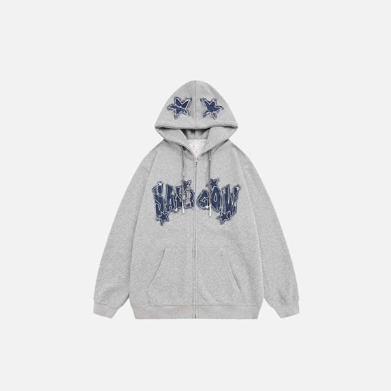 Retro Embroidery Denim Star Hoodie