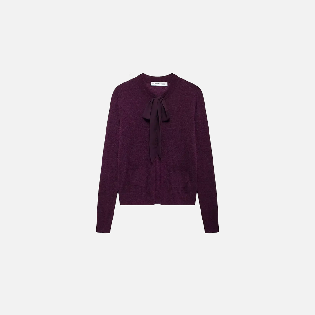 Purple Knitted Lace-Up Cardigans with Bowknot
