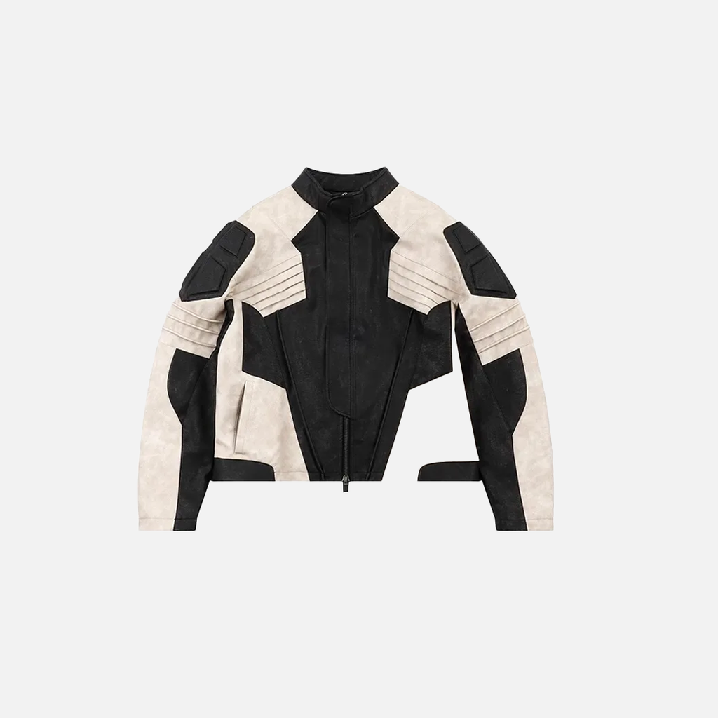 Contrasting Color Leather Jacket