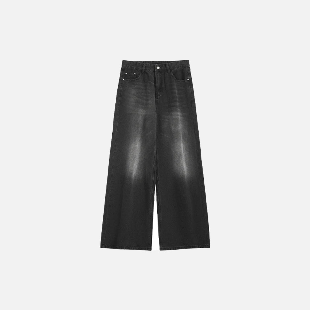 Front view of the black gray Relaxed Fit Wide-Leg Jeans in a gray background