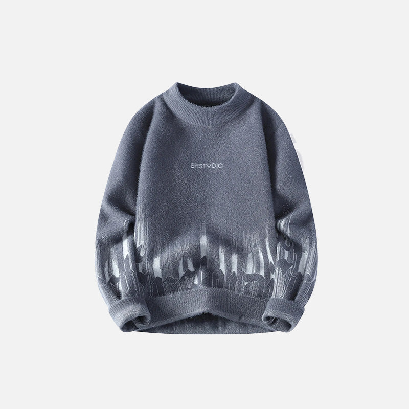 Front view of the dark gray Winter Fluffy Fleece Sweater in a gray background