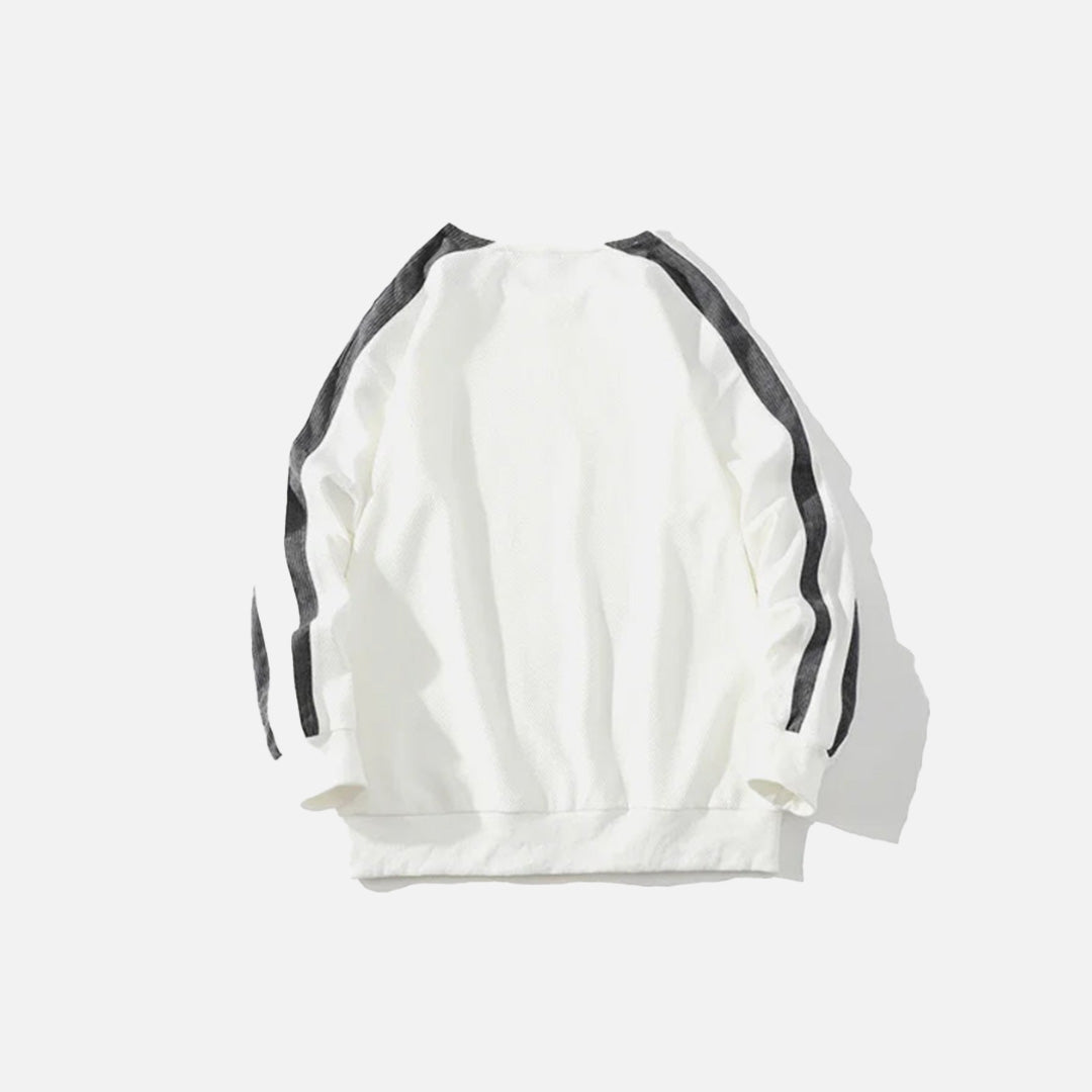 Front view of the white Y2K Edge Track Sweatshirt in a gray background