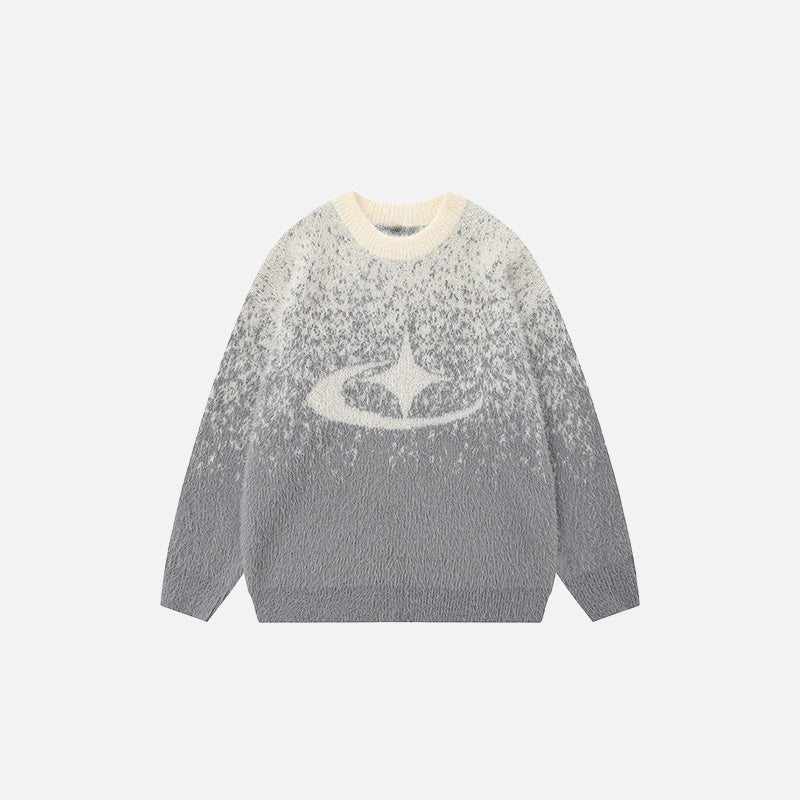 Front view of the gray Stellar Splash Sweater in a gray background