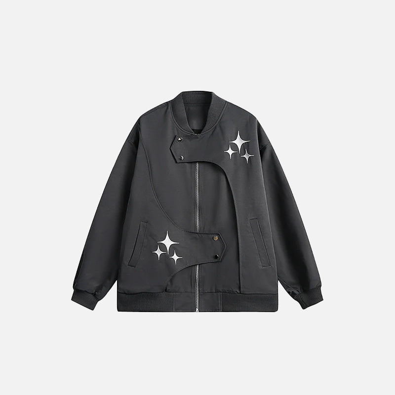 Front view of the dark grey Steller Design Jacket in a gray background