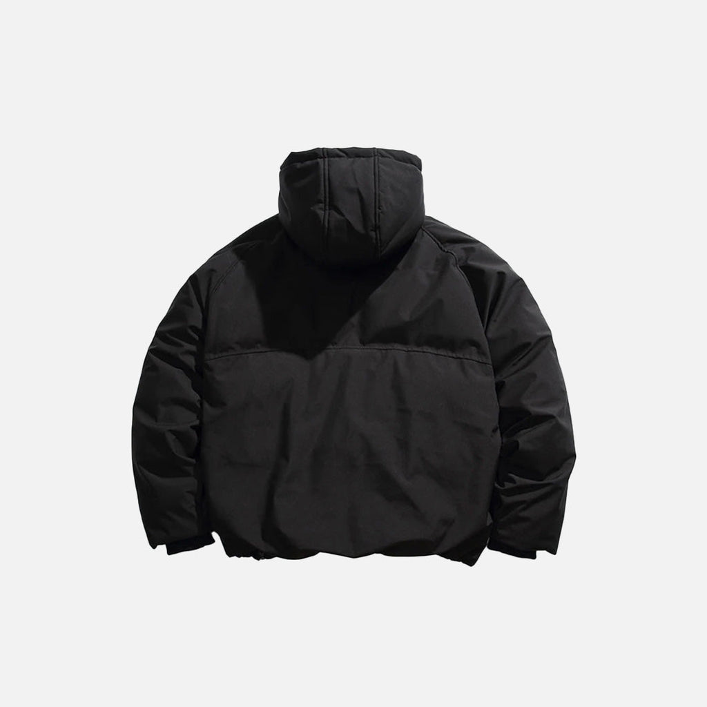 Cross-Zip Quilted Puffer Hooded Jacket