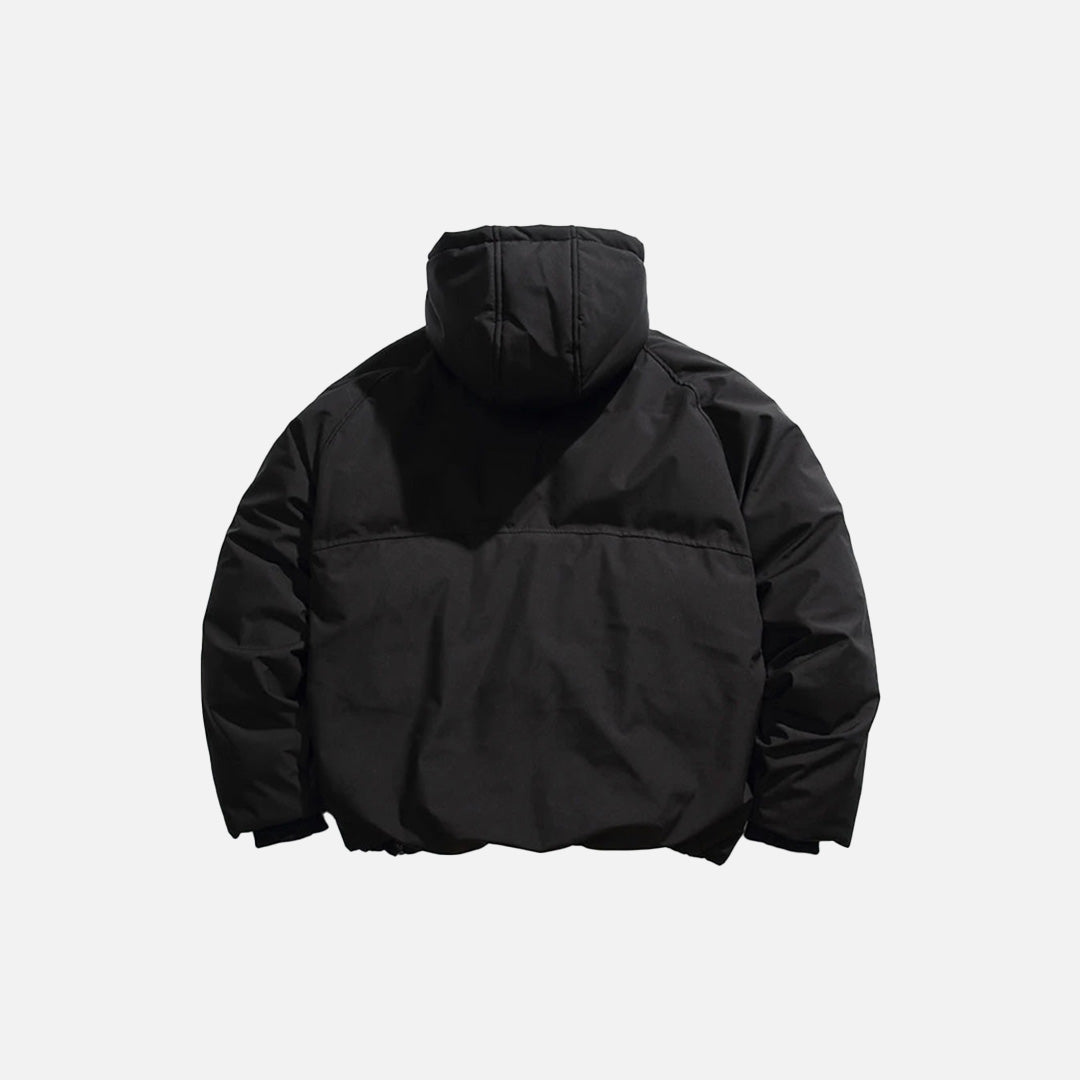 Cross-Zip Quilted Puffer Hooded Jacket