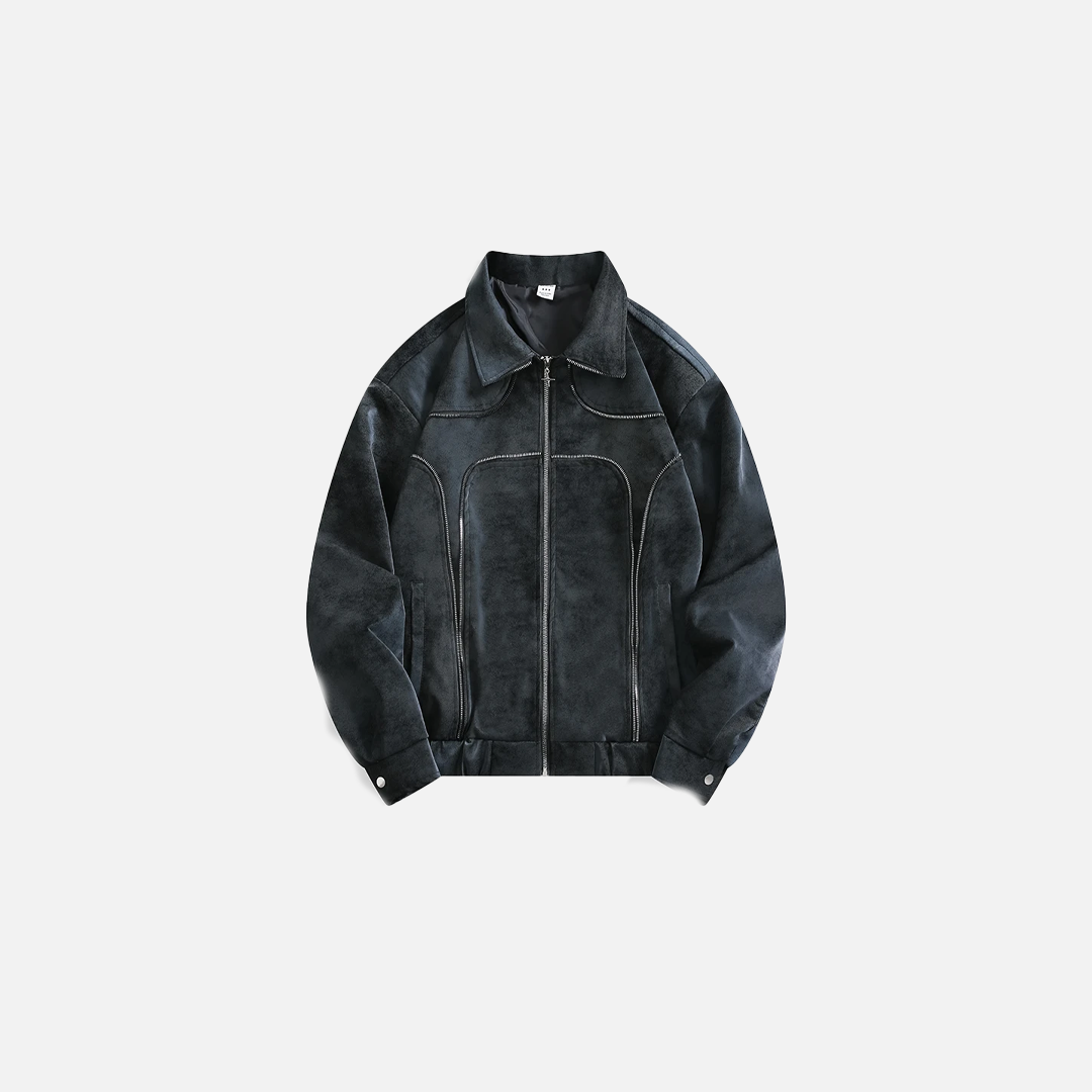 Handsome Deconstructed Tie Dye Zipper Leather Jacket