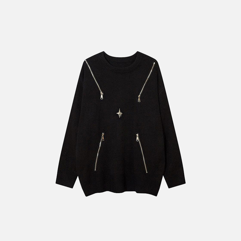 Oversized Spliced Zipper Sweater