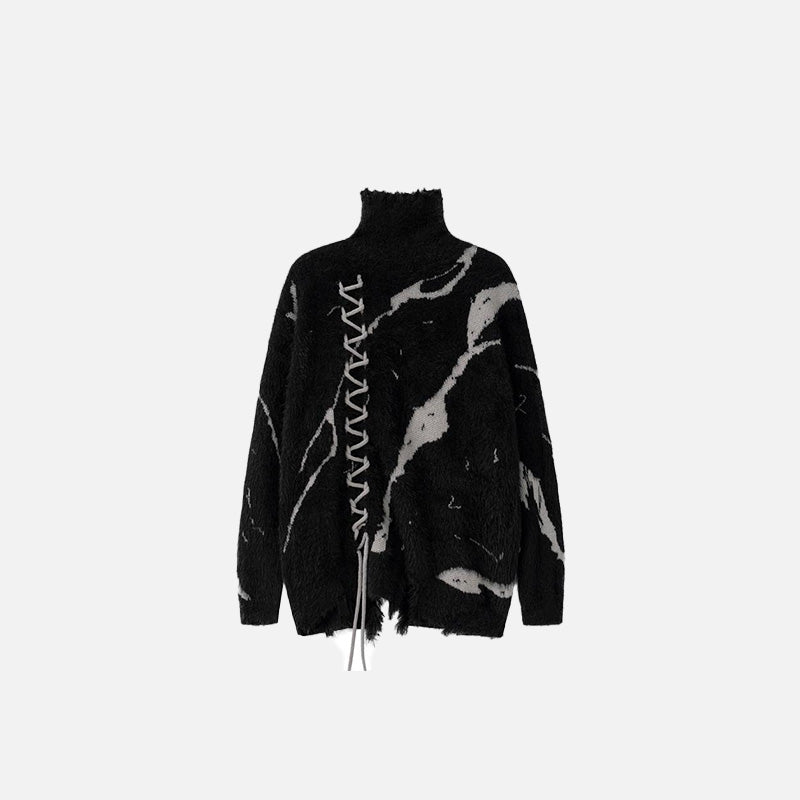 Stitched Turtleneck Black Sweater