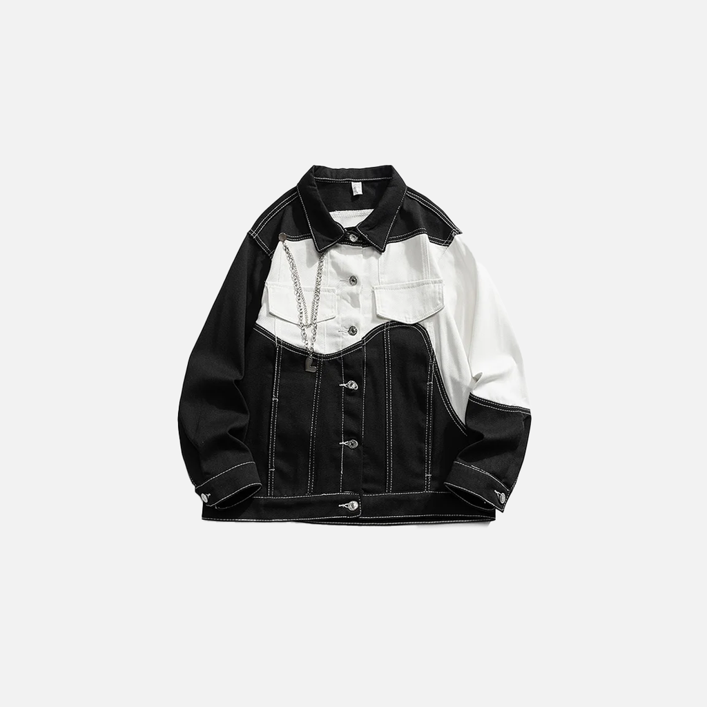 Black And White Color Blocking Denim Jacket