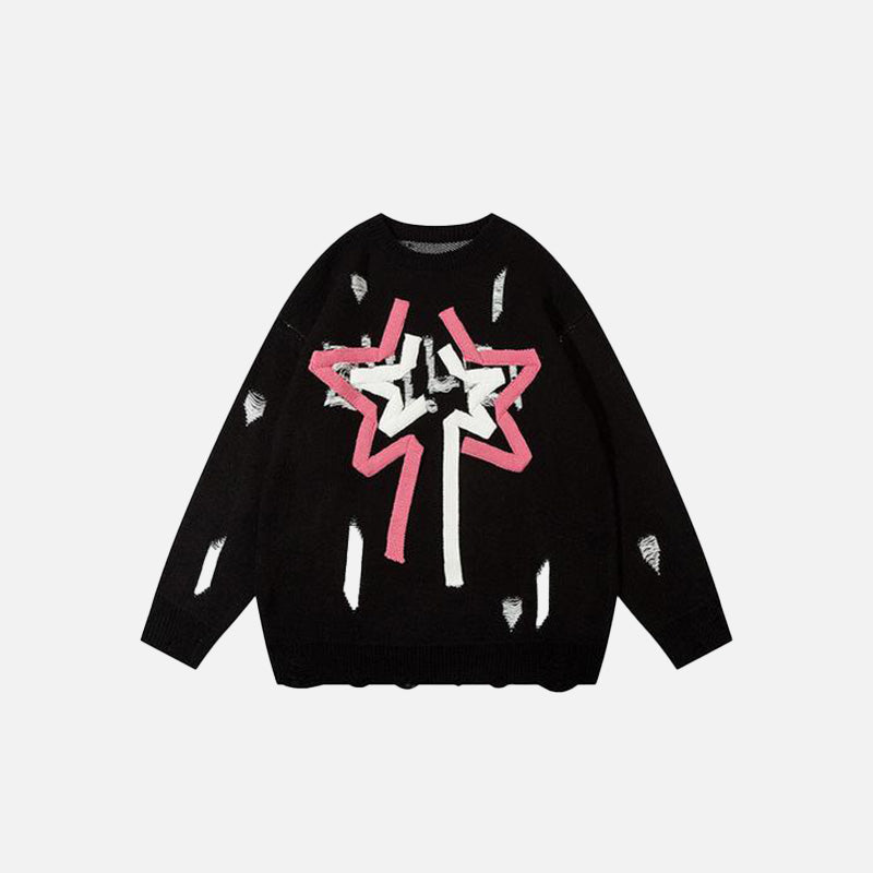 Ripped Star Knitted Sweater