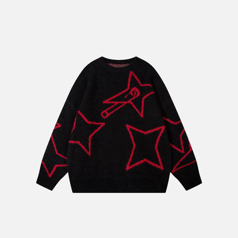 Front view of black Shuriken Stars Loose Sweater in gray background