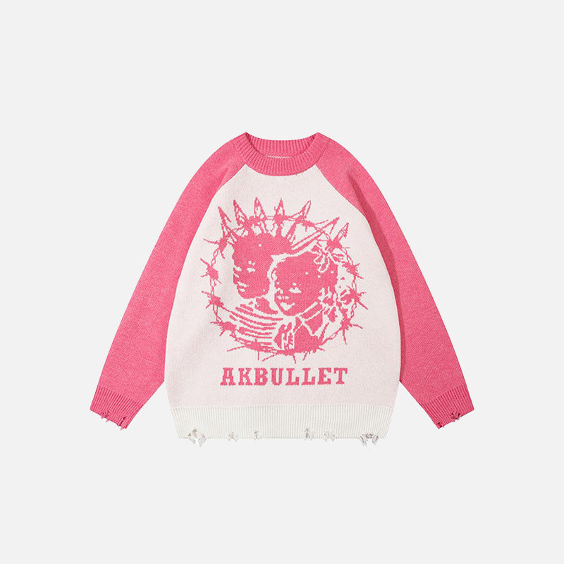 Color Contrast Ripped Sweater