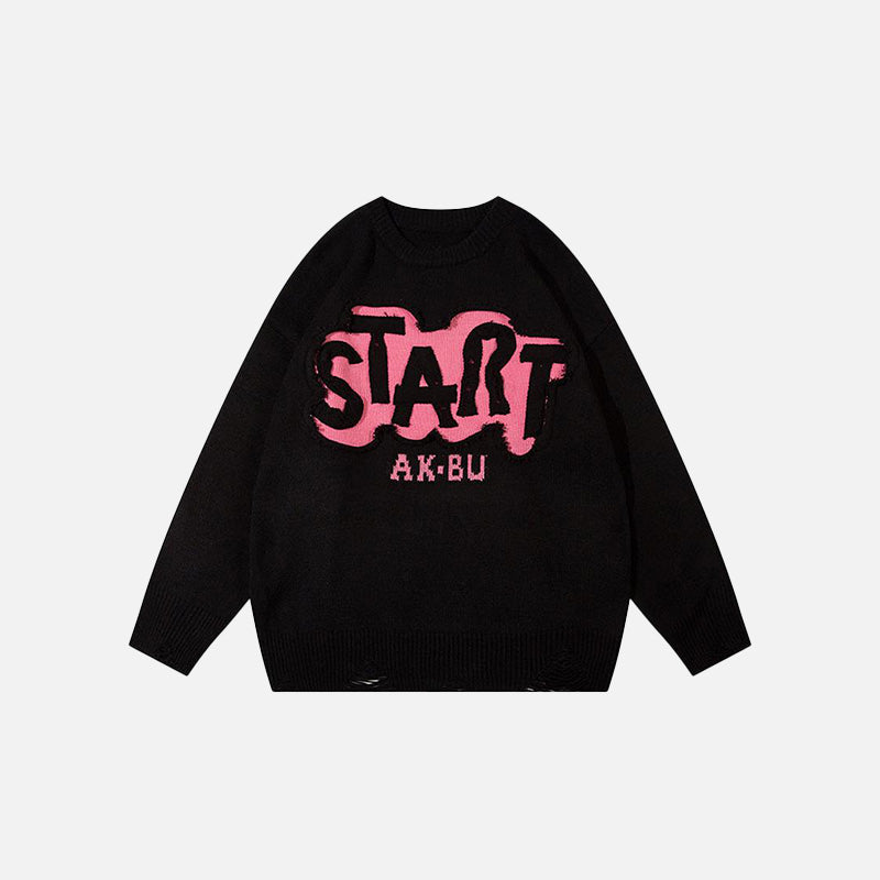 "Start" Letter Embroidered Sweater