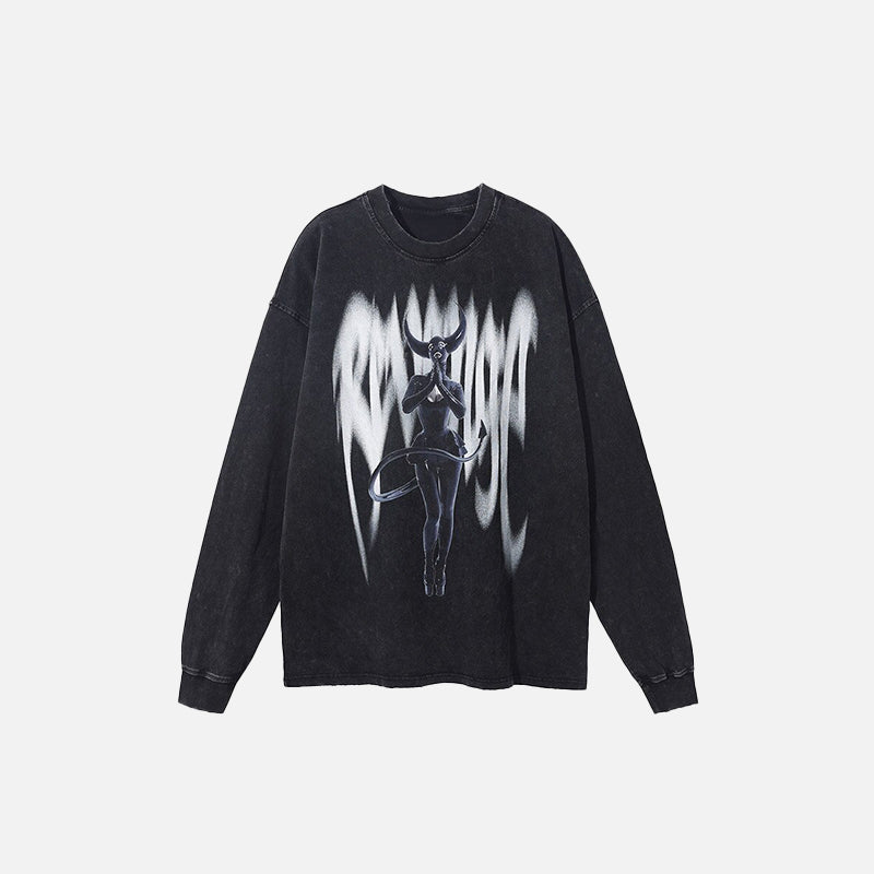 Oversized Devil Graphic Print Sweatshirt