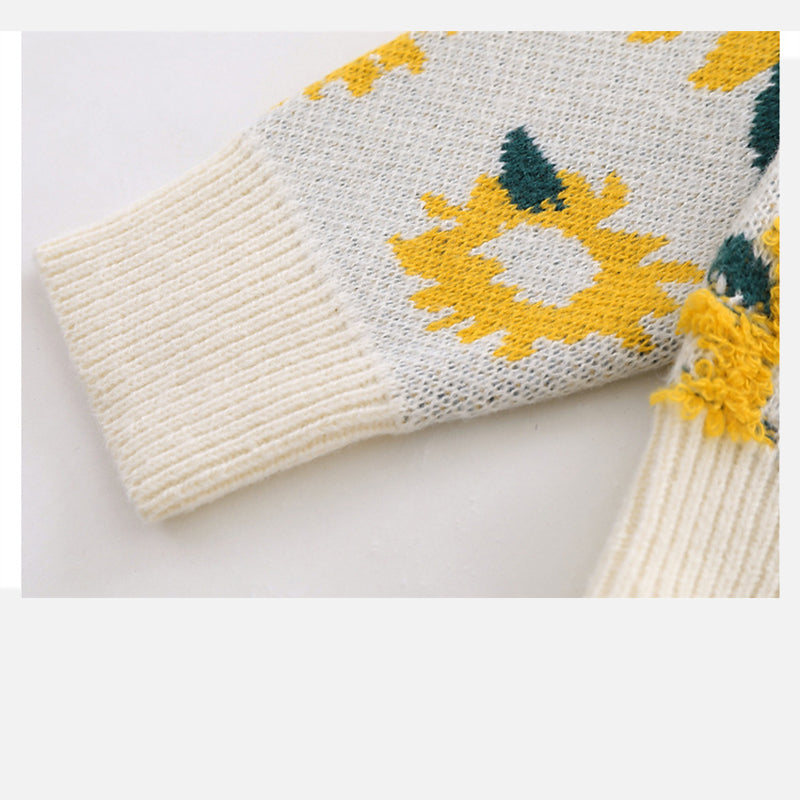 Sunflower Embroidery Knitted Sweater