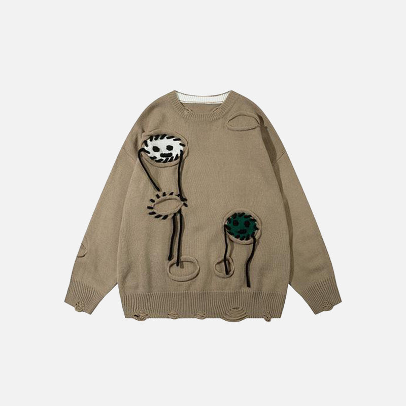 Funny Faces Pattern Ripped Sweater