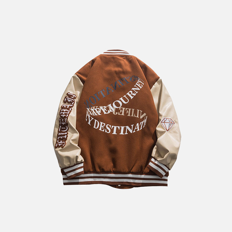 "Distant" Embroidery Letter Varsity Jacket