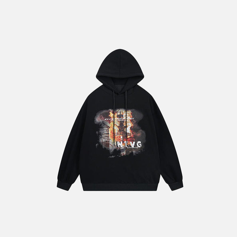 Burning Building Graphic Hoodie