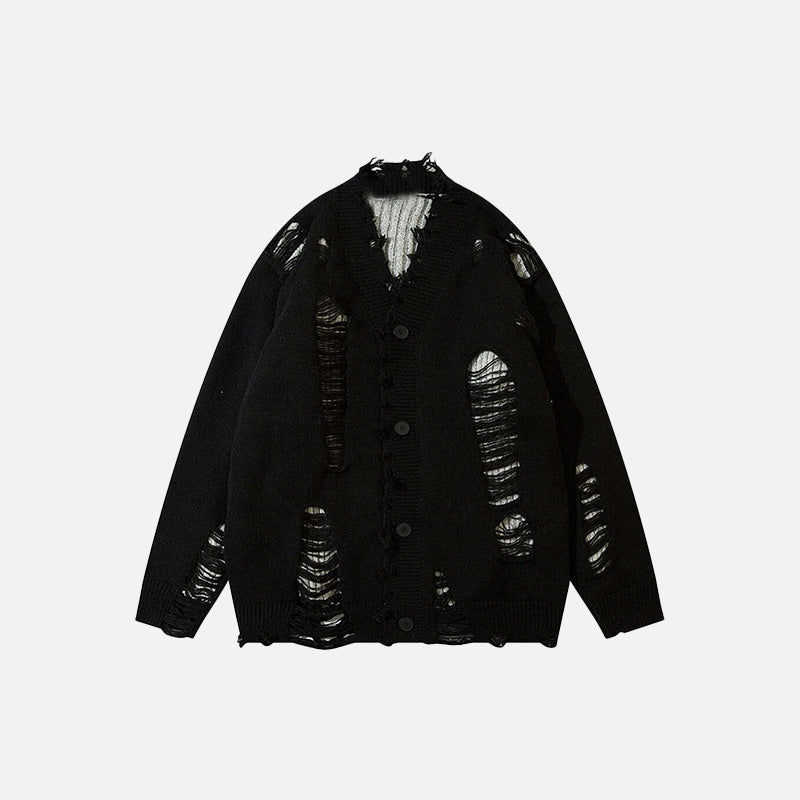 Y2K Ripped V-neck Knitted Cardigan