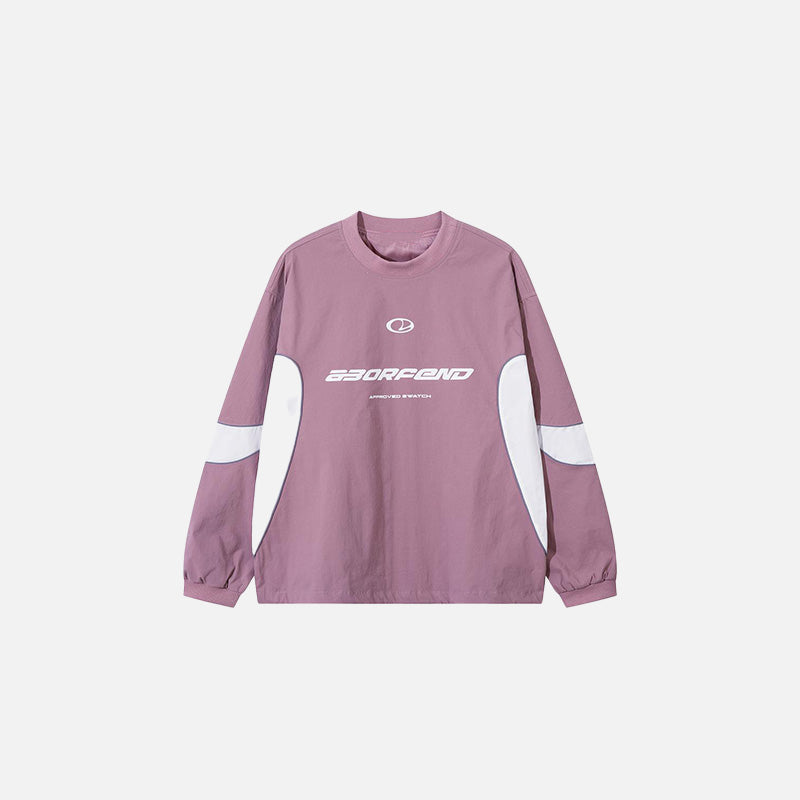 Front view of the pink Futuristic Graphic Sweatshirt in a gray background