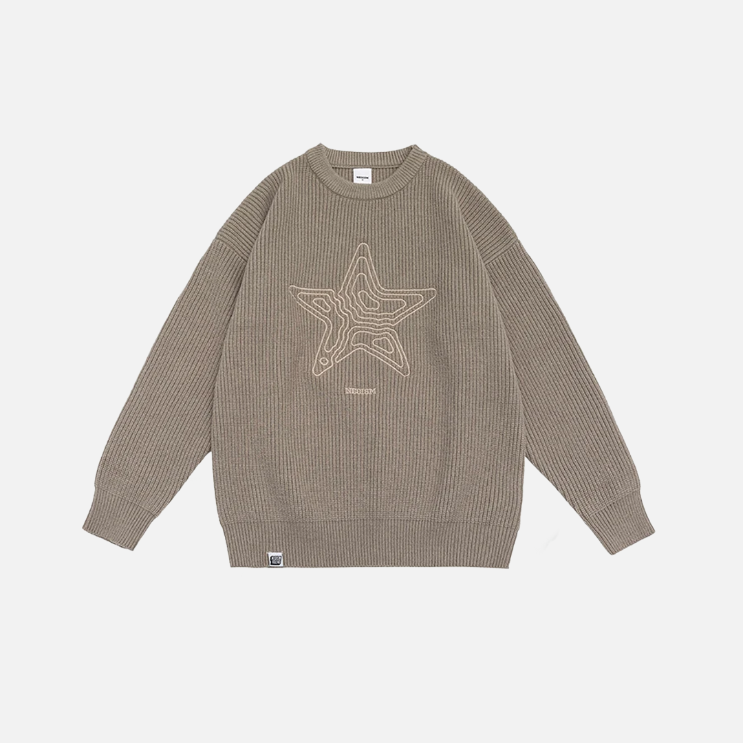 Oversize Star Embroidery Pullover Sweater