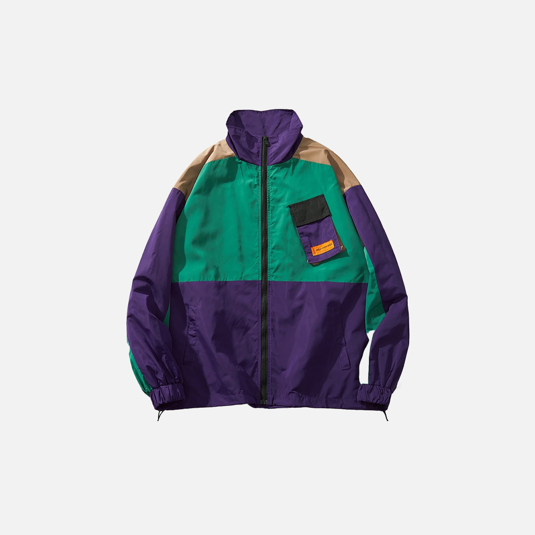 Men’s Retro Color Block Patchwork Hip Hop Oversized Jacket