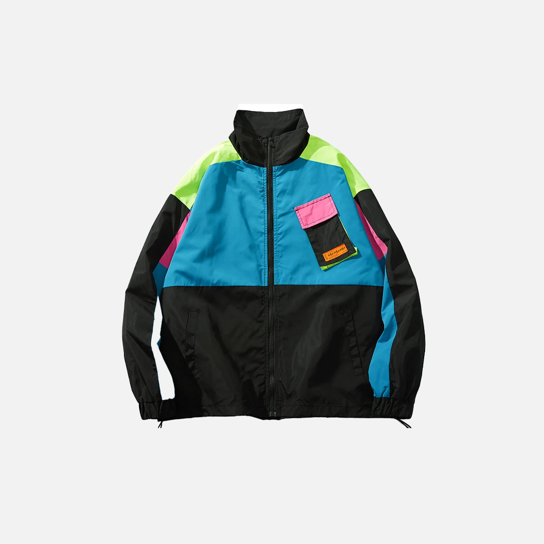 Men’s Retro Color Block Patchwork Hip Hop Oversized Jacket