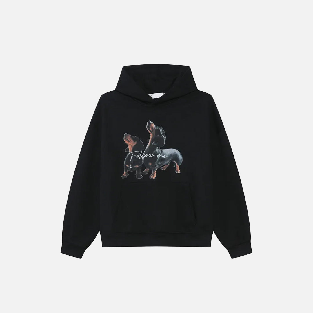 Solid Color Dog Print Hoodie