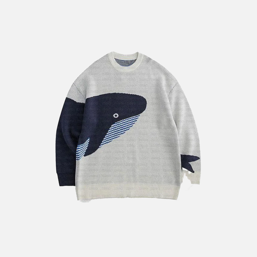 Splicing Blue Whale Knitted Sweater